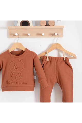 Candar 3-18 Ay Bebek Takımı Bear Gofre Kabartma 2'li Kahverengi Kahverengi
