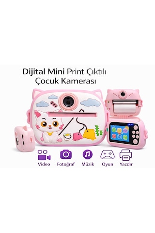 Cmr93 Çocuk Dijital Mini Kamera 1080p Hd 2.0 İnç Ekran Fotorğraf Video Oyun Müzik Usb Şarj Termal Resim Kağıt Baskılı Yazıcı Kamera Video Makinesi Print Kamera Pembe