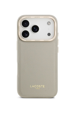 Apple Uyumlu iPhone 17 Pro Kılıf Lacoste Lisanslı M-safeli Champs Elysees Pu Deri Tasarımlı Kapak Gri Gri