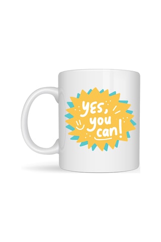 Northcity Yes You Can Motivasyon Kupası - İlham Verici Porselen Ofis Ve Hediye Kupası Sarı