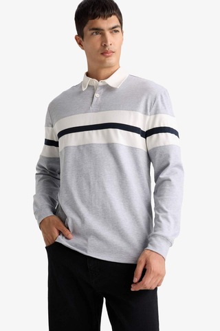 Defacto Regular Fit Polo Yaka Uzun Kollu Tişört E9382ax25augr210 Gri