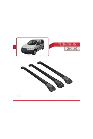 Volkswagen Caddy 2003-2010 Arası İle Uyumlu Ace-1 Ara Atkı Tavan Barı Siyah 3 Adet Bar
