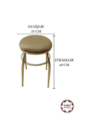 Evko Mobilya Tabure, Bar Taburesi, 2'li Tabure, Gold Ayaklı-kahve