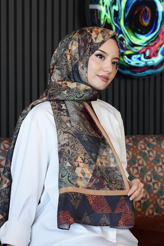 Desen Kahverengi Soft Pamuk Şal Bordo Açik Gri