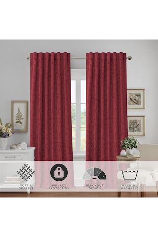 Elrene Home Fashions Mia Jakarlı Kaydırmalı Karartma Pencere Perdesi, 52" X 95" 1 Panel , Kırmızı
