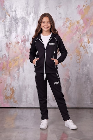 Pina Kids Kız Çocuk Atheletic Reglan Kol Kapüşonlu Düz Paça Dalgıç Kumaş Eşofman Takımı Esf7018 siyah