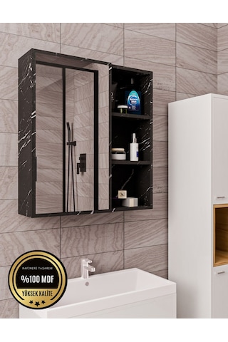Tek Kapaklı Aynalı Banyo Dolabı Çok Amaçlı Banyo Dolabı Siyah