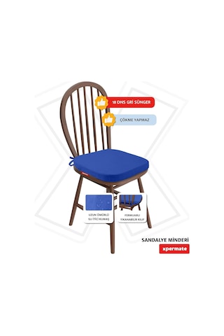 Xpermate Standartfit Oval Sandalye Minderi Fermuarlı Yıkanabilir Kılıf Bağcıklı Su Ve Yağ İtici 42x42x5 Cm Mav Genel