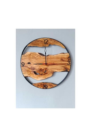 Büyük Boy 65x65 Cm Zeytin Ağacı Duvar Saati El Yapımı Doğal Ahşap Sessiz Saat Kahverengi