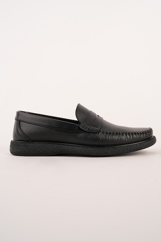 Muggo Gentz Hakiki Deri Rahat Taban Erkek Günlük Klasik Loafer Ayakkabı Siyah