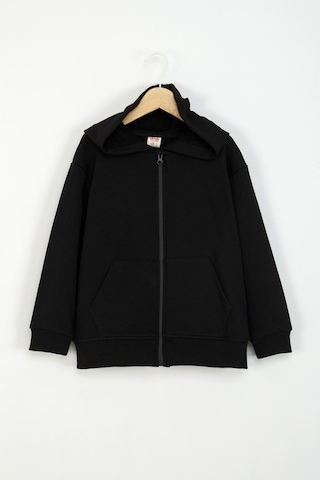 Kız Erkek Şardonlu Kapüşonlu Fermuarlı Kolej Hırka Ceket 9647 Siyah