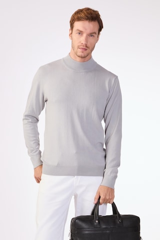 Dufy %100 Pamuk Düz Erkek Triko - Slim Fit Gri