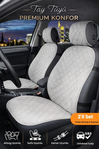 Oto Koltuk Kılıfı Tay Tüyü Tam Koruma Minder 2'li Ön Terletmez,kaymaz,su Geçirmez,airbag Uyumlu - Mnd2x8 Stiloto