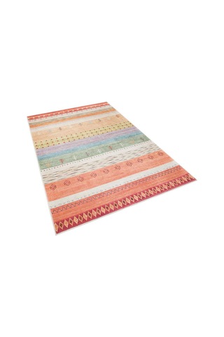 Etnik Kilim Desenli Pamuk Taban Yıkanabilir Baskılı Halı Turuncu