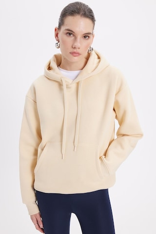 Tudors Kadın Oversize Geniş Kesim Pamuklu Yumuşak Dokulu İçi Polarlı Basic Bej Kapüşonlu Sweatshirt-42092 Bej