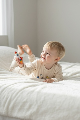 Aden Kids Mevsimlik Pamuklu Kumaş Çocuk Pijama Takımı Bej Rengi