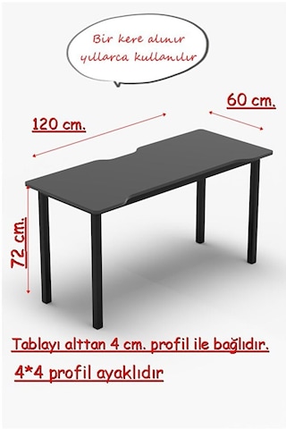 120 Antrasit Oyun Çalışma Masası Gaming Masa Ofis Masası 9120- Anrasit
