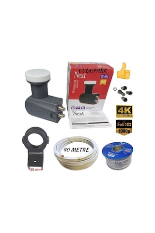 Next 4'lü Quad Lnb 40 Metre Next Hazır-Tak-Kullan Anten Kablosu+4 Adet Contalı Konnektör+Lnb Plastiği