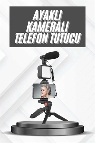 Mey İthalat Telefon Tutucu Mikrofonlu Işıklı Youtuber Video Kayıt