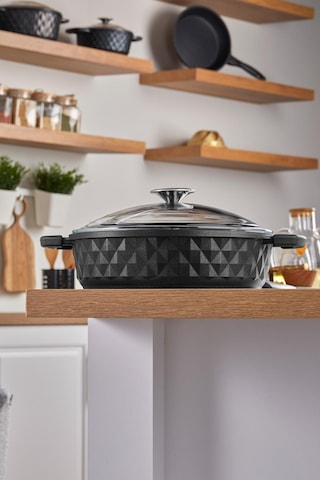 Taç Bella Cam Kapak Döküm Basık Tencere 28 Cm