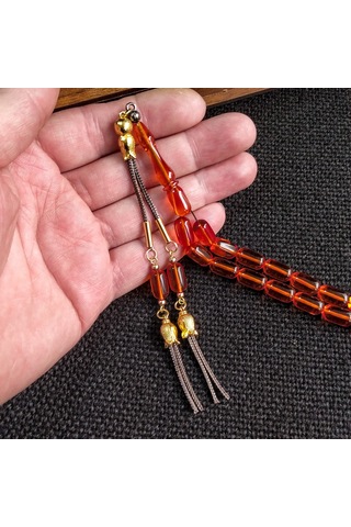 7x11 mm Bal Rengi Ateşi Kehribar İsme Özel Tesbih
