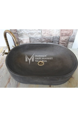 Bazalt Antrasit Oval Dizayn Geniş Kare Lavabo