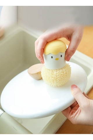 Dancemonkey Mutfak Temizleme Fırçası, Yaratıcı Tavuk Tasarımı, Ayrılabilir Sap, Sarı