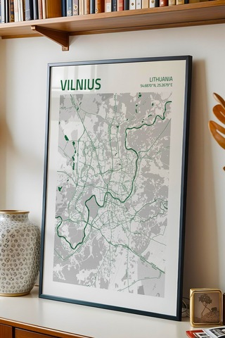 Vilnius Litvanya Haritası Çerçeveli Tablo Lüks Salon Ofis Duvar Dekorasyonu Hediyelik Tablo