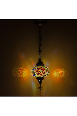 Otantik Mozaik Avize Tekli Sarkıt Renkli Tavan Lambası Renkli