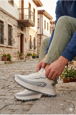 Pepita E274 Rahat Hafif Özel Tasarım Spor Sneaker Erkek Ayakkabı Krem