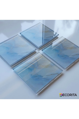 Decorita Cam Bardak Altlığı 4'lü Takım Supreme Mermer Çok Renkli