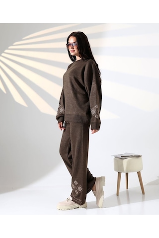 Marakeş Esintisi Alt-üst Triko Takım Kahverengi