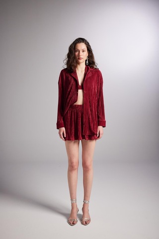 Holly Lolly Düğme Kapamalı Comfy Oversize Gömlek Bordo