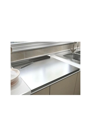 Gkd Üst Kalite Paslanmaz Metal Tezgah Koruyucu+ Baby Kesme Tahtası Hediyeli Çok Amaçlı Kesme Tahtası 40x50 Cm Çift Bükümlü Gri