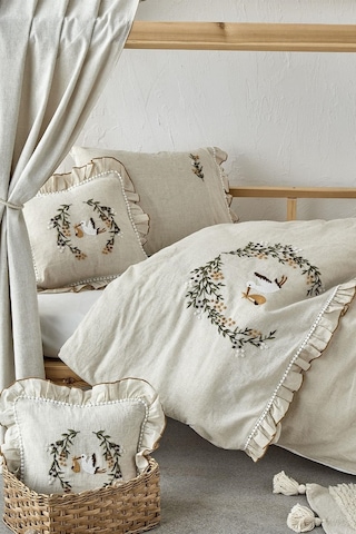 Ecocotton Polina Kız Bebek Nevresim Takımı Keten El Nakışlı Bej 100 x 150 CM