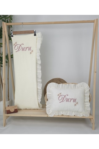 Gros Shop Müslin Yeni Doğan 4katlı Organik %100pamuk Kişiye Özgü Nakışlı Hastane Çıkış Seti Papatya Model-5 Ekru