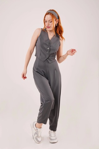 Defymoda Önü Düğmeli Gri Yelek Gri