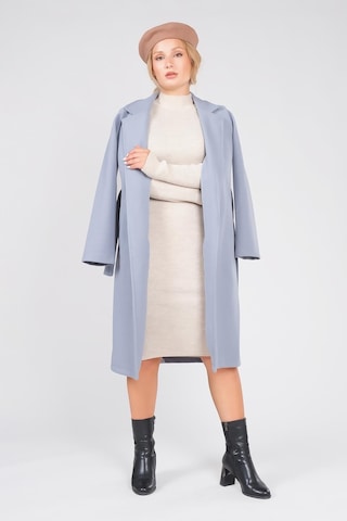 Giyim Dünyası Kadın Astarsız Kuşaklı Kaşe Kaban İndigo 001