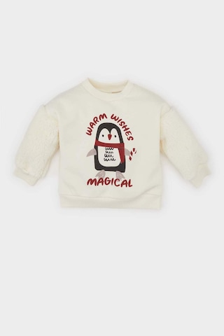 DeFacto Kız Bebek Bisiklet Yaka Yılbaşı Temalı İçi Yumuşak Tüylü Sweatshirt D6229A524WNER233 Ekru