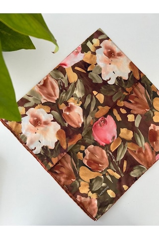 Emproyal Pastoral Desen Line Eşarp Kızıl Kahve