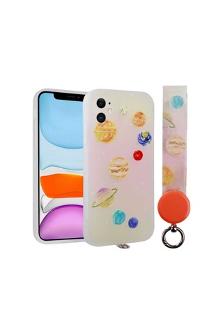 Apple Uyumlu iPhone 11 Kılıf Desenli El Askılı İpli Zore Arte Silikon Kapak NO5