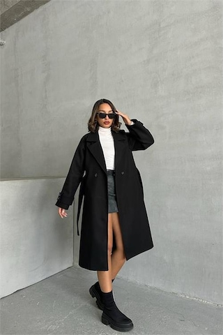 Neşeli Butik Kadın Astarlı Siyah İthal Kaşe Kaban Nbg048 Siyah