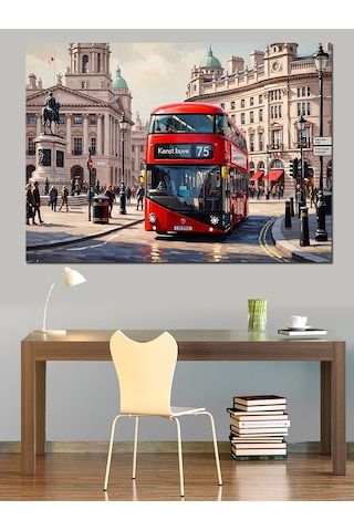 Ahşap Tablo Londra Kırmızı Otobüs Şehir Caddesi