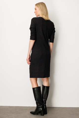 Önü Büzgülü Simli Midi Elbise Ekol Siyah