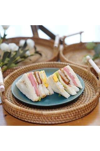 Geeksen El Dizaynlı El Yapımı Vietnam Rattan Geleneksel Tabak - Piknik, Meyve, Ekmek Taşıma Sepeti, Orta Boy İki Kollü Dayanıklı Kömür