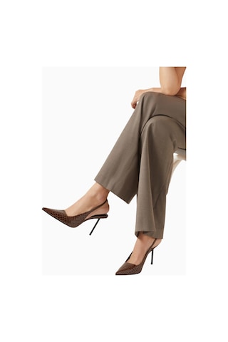 Femme La La G63 100 Kahverengi Kroko Vegan Deri, Slingback Stiletto