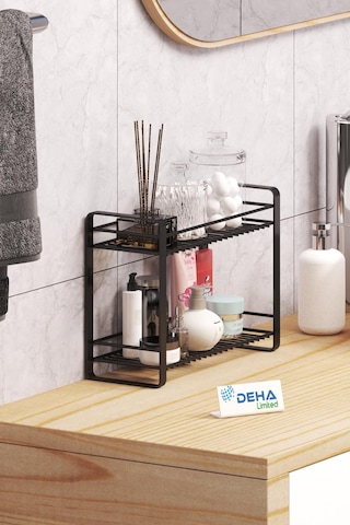 Masa Tezgah Üstü Düzenleyici Metal Organizer Raf Banyo Mutfak Rafı Baharatlık Makyaj Standı Siyah Beyaz