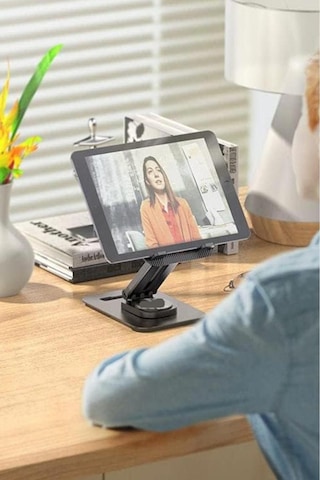 Jx-035 Siyah 360 Derece Dönebilen Katlanabilir, Yükseklik Ayarlı Masaüstü Telefon Ve Tablet Standı Metal Tablet / Siyah