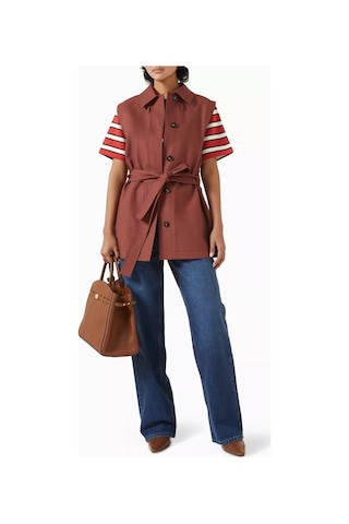 Enandı Çizgili Terry Kumaş Cropped Polo Tişört, Modern Kesim Ve Rahat Yapı Kırmızı
