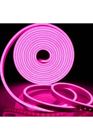 Pembe Neon Şerit Led Fişli 220v Esnek Dış Mekan, Bahçe, Açık Alan Dekoratif Aydınlatma 40 Metre